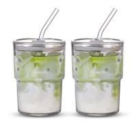 BLUEPOLAR Lot de 2 gobelets à eau de 400 ml avec paille et couvercle scellé pour café, thé glacé, paroi épaisse (blanc)