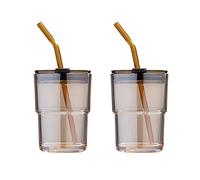 BLUEPOLAR Lot de 2 gobelets en verre à eau isotherme de 400 ml avec couvercles et pailles, tasses à thé glacé (T005)
