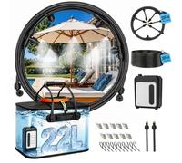 Bluepro Système de brumisation portable de 15,2 m pour refroidissement, brumisateurs pour terrasse extérieure avec réservoir pliable de 22 L, pompe de 5200 mAh (IPX8) et 8 buses réglables en laiton