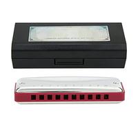 Blues Harmonica b professionnelle à 10 trous Instrument à vent portable Couvercle en acier inoxydable brillant Peigne en résine ABS pour débutants professionnels (Red)