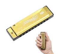 Blues Harmonica en Do - Orgue diatonique à 10 trous avec coque en acier inoxydable et peigne en ABS - Harmonica portable pour débutants, adultes et enfants, instrument de musique (doré)