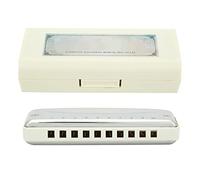Blues Harmonica Organe buccal professionnel à 10 trous avec couvercle en acier inoxydable brillant Instrument de musique portable pour débutants professionnels Peigne en résine (White)