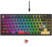 BlueSamurai Clavier de jeu mécanique filaire 75 % - Hot Swap, interrupteur rouge, rétroéclairé RVB, 82 touches, clavier mécanique TKL avec bouton de contrôle du volume