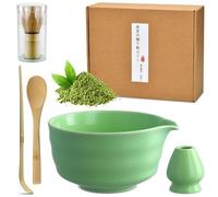 BLUESEABUY 5 Pièces Ensemble à thé Matcha avec Fouet à Matcha Matcha Set Ensemble De Fouet À MatchaPorte-balai 2 Cuillères à Café Bol à Matcha en Céramique pour Préparez une Tasse de Matcha