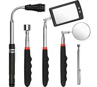 BLUESEABUY 5Pcs Outil de Préhension Magnétique Outil de Ramassage Aimanté Télescopable Comprenant 1.5/20lb Aimant Telescopique Miroir d'Inspection Carré/Rond avec LED et Lampe Torche Pivoter à 360°