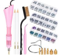 BLUESEABUY Applicateur Strass Hotfix Applicateur Baguette Avec 3 Boîtes de Strass de Couleurs Mélangées 7 Embouts de Tailles Différentes, Pince, Brosse de Nettoyage, Support, 2 Crayons (Rose)