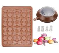 BLUESEABUY Tapis de Cuisson Macarons 48 Capacité Anti-adhérent Moule Macarons Plaque à Macarons Silicone Making Set avec Poche à Douille et 4 Douilles de Formes Differentes pour Dessert Gâteaux