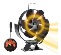 BLUESEABUY Ventilateur de Poêle Ventilateur Poele à Bois Ventilateur de Cheminée à 6 Pales avec Theromètre Silencieux Ventilateur Cheminee à Chaleur Pour Poêle à Bois Cheminée Gaz Granulés Bûches