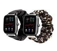 Blueshaweu Chouchou Bracelet Compatible avec Amazfit GTS 3 wellness, en Tissu Imprimé Élastique Bracelet de Montre du GTS 2 Mini/GTS 2 / GTS 3 Wellness Smartwatch (2 packs - Noir + Léopard)