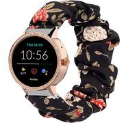 Blueshaweu Chouchou Bracelet Compatible avec Fossil Women Gen 5E, en Tissu Imprimé Élastique Bracelet de Montre du Fossil Women's Gen 5E 42mm Smartwatch (Fleur noire)