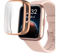 Blueshaweu ID208 Plus Coque souple en TPU avec protecteur d'écran compatible avec montre intelligente Quican/Enomir/Tensky/Fitpolo/Aeac/WMK/Konitee/VRPEFIT ID208 Plus 4,6 cm (transparent + rose)