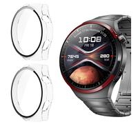 Blueshaweu Lot de 2 coques de protection pour Huawei Watch 4 Pro, en polycarbonate rigide avec protection d'écran en verre, transparentes (2), compatible Watch 4 Pro