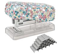 Blueshyhall Agrafeuse Mini Paillettes, Bling Bling Agrafeuse de Poche avec Strass Diamant, Mini Stapler avec 1000 Agrafes 26/6, Petite Tacker pour Bureau Portable (Bleu rose)