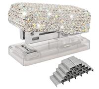 Blueshyhall Agrafeuse Mini Paillettes, Bling Bling Agrafeuse de Poche avec Strass Diamant, Mini Stapler avec 1000 Agrafes 26/6, Petite Tacker pour Bureau Portable (Blanc)