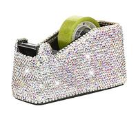 Blueshyhall Dévidoir de ruban adhésif à paillettes Bling Bling avec strass diamant, dévidoir de table, petit avec noyau de 25 mm et base antidérapante, décoration de bureau (blanc multicolore)