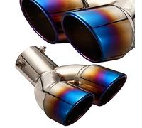 Blueshyhall Embout d'échappement double 60 mm, silencieux pour voiture, courbé, bleu, ovale en acier inoxydable