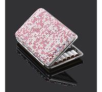 Blueshyhall Étui à Cigarettes Scintillant avec Strass Brillant Diamant pour 14 Cigarettes, Boîte à Cigarettes Métal Petit Élégant, Bling Bling Cigarette Case Slim et Plate pour Femme Homme (Rose)