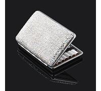 Blueshyhall Étui à Cigarettes Scintillant avec Strass Brillant Diamant pour 14 Cigarettes, Boîte à Cigarettes Métal Petit Élégant, Bling Bling Cigarette Case Slim et Plate pour Femme Homme (Argent)