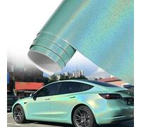 Blueshyhall Film pour voiture vert pailleté, film de voiture vert brillant avec effet arc-en-ciel, film de wrapping métallique multicolore autocollant, tuning intérieur et extérieur pour voiture,