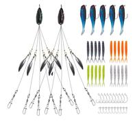 Blueshyhall Lot de 2 leurres de pêche Alabama Rig à 5 bras avec feuille de spinner - Kit de leurres de pêche avec 20 Swimbait 5 leurres en caoutchouc et 10 hameçons jig 10 hameçons offset Alabama Rig