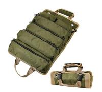 Blueshyhall Sac à outils enroulable - Petit sac à outils vide en tissu polyester 1200D imperméable avec 4 fixes et 2 poches amovibles - Pour coffre de voiture, artisans, vert