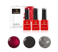 BLUESKY Ensemble Vernis Semi Permanent AW2020 Lady Snow Autumn and Winter 2020 Collection. Set 2-Cosy 3 x 5 ml Rouge/Gris/Argent/Paillettes 1 Unité