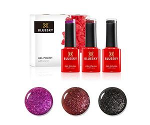 Bluesky Ensemble Vernis Semi Permanent Crystal Purple. Abyss Vip03/Butterfly Queen 80602/Maroon Cherry Jq10. 3 x 5 ml Rouge/Rose/Violet/Paillettes 1 Unité