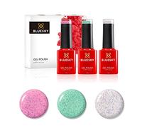 BLUESKY Gel Nail Polish, Ensemble vernis semi permanent - Powder Sprinkles. Sprinkles Sr24, Marine Sr11, Pink Kisses 63908. 3 X 5Ml. Blanc, Rose, Paillettes, Bleu