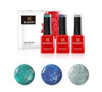 BLUESKY Gel Nail Polish, Ensemble vernis semi permanent - Teal Confetti. Dazzling Blz49, Teal Blue Green Blz10, Midnight Blue Blz13. 3 X 5Ml. Bleu, Sarcelle, Paillettes