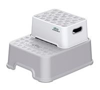 BlueSnail Marchepied double pour enfants, antidérapant et robuste pour salle de bain, cuisine et apprentissage de la propreté (gris)