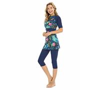 BlueSnow Modest Short Sleeve Swimsuits for Womens Bathing Suit Floral Print Swimming Suit Rash Guard Plus Size(S, Y8)