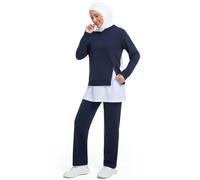 BlueSnow Muslimah Modest Workout Sets for Women Long Sleeve Tops & Pants 2 Piece Outfit Gym Running Sports Wear(L,Y3)