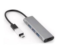 Bluestork – Hub USB – HUB-MINI 4-en-1 – 3x USB-A 2.0 + 1x HDMI avec adaptateur USB-C – Aluminium