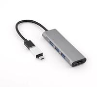 Bluestork – Hub USB – HUB-MINI 4-en-1 – 3x USB-A 2.0 + 1x HDMI avec adaptateur USB-C – Aluminium