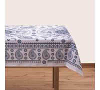 BlueTabla Nappe carrée Kala, Motif géorgien Traditionnel, Blanc, sans Repassage, 140 x 140 cm