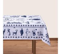 BlueTabla Nappe - Motif Pirosmani Blanc - 210 x 140 cm, Tissu Polyester sans Repassage