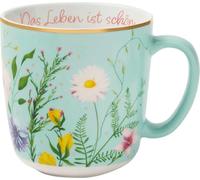 Blütenträume Kaffeebecher « Das Leben ist schön» 350 ml : Kaffeetasse, Teetasse, Becher aus Porzellan mit Goldakzenten ¿ Hochwertiges Geschenk Freunde Auszeit