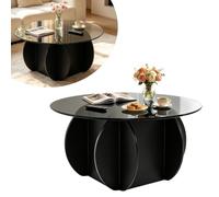 Bluethy Round Coffee Table with Tempered Glass Top and Wood Base | Durable tempered glass table with elegant walnut finish designed for modern living rooms