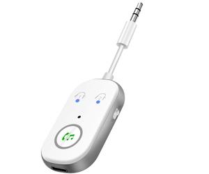 Bluetooth 5.3 Adaptateur Emetteur, 2 en 1 Emetteur Récepteur Prend en Charge 2 Écouteurs, 3,5 mm AUX Jack pour TV, Téléphone Portable, Système Audio de Voiture, Tablette, PC (Blanc)