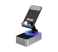 Bluetooth Audio Power Bank Bracket, 3 in 1 Bluetooth Audio Power Phone Holder, Cell Phone Stand with Wireless Bluetooth Speaker, 360° Rotation Mount for Phone Tablet (Gray)