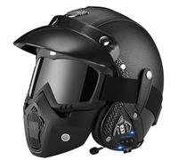 Bluetooth Casque Moto Jet Rétro 3/4 avec Style Rétro des Lunettes de Soleil Et Visière DOTECE Homologué Casque Vintage Scooter pour Street Bike Moped Confortable pour Homme Femme 3,M=57~58cm