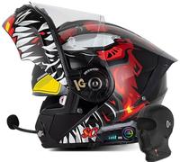 Bluetooth Casque Moto Modulable,Casques Intégral Flip-Up Modulables Homme Et Femme ECE Homologué Casque De Moto Scooter avec Double Visière Casque Anti-Collision 10,M