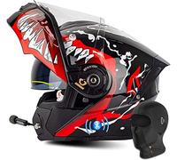 Bluetooth Casque Moto Modulable,Casques Intégral Flip-Up Modulables Homme Et Femme ECE Homologué Casque De Moto Scooter avec Double Visière Casque Anti-Collision 10,3XL