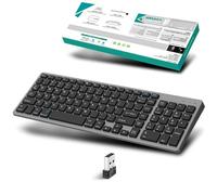 Bluetooth Clavier sans Fil, 2.4Ghz & Bluetooth Clavier avec Batteries Rechargeables, Multi-dispositifs avec 4 Canal Bluetooth, pour PC/Mac/Portable Windows/Linux/iOS/Android, Clavier QWERTY, Gris
