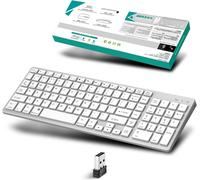 Bluetooth Clavier Sans Fil, 2.4Ghz & Bluetooth Clavier Avec Batteries Rechargeables, Multi-Dispositifs Avec 4 Canal Bluetooth, Pour Pc/Mac/Portable Windows/Linux/Ios/Android, Clavier Qwerty, Argent