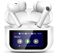 Bluetooth Headphones, 2025 Led Full Color Touch Screen, Wireless Bluetooth 5.4, Anc+Enc Noise Cancelling, 13 Switchable Screens, Earbuds With Touch Screen, White
