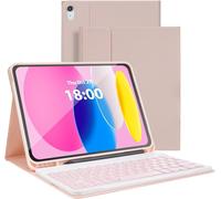 Bluetooth Keyboard Case for iPad 10th Generation 10.9 inch 2022, UK Layout Removable Keyboard Case, Multi-Angle Viewing, Pencil Holder, Pink