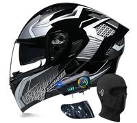 Bluetooth Modulable Casque Moto Homologué ECE, Flip Up Casque Adulte Moto avec Double Visière pour Anti-Collision Casque Scooter Casque Integral Modulable pour Homme Femme M~XXL