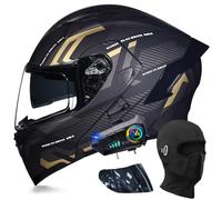 Bluetooth Modulable Casque Moto Homologué ECE, Flip Up Casque Adulte Moto avec Double Visière pour Anti-Collision Casque Scooter Casque Integral Modulable pour Homme Femme M~XXL