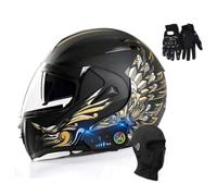 Bluetooth Modular Motorcycle Helmet, Double Visor Full Face Helmets, Adult Motorcycle Scooter Helmet with Built-in Speaker ECE Approved(C3,S(55~56CM))